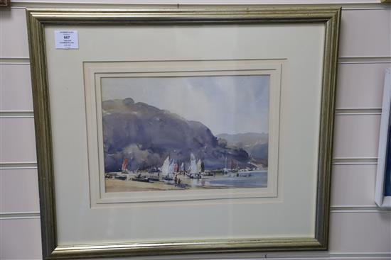 Trevor Chamberlain (1933-) Busy Beach, Salcombe 9 x 12.5in.